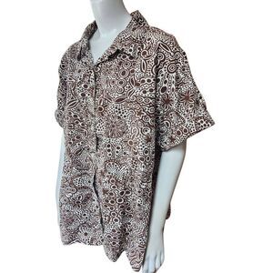 Silhouettes Brown & White Short Sleeve Button Down Shirt (2X)